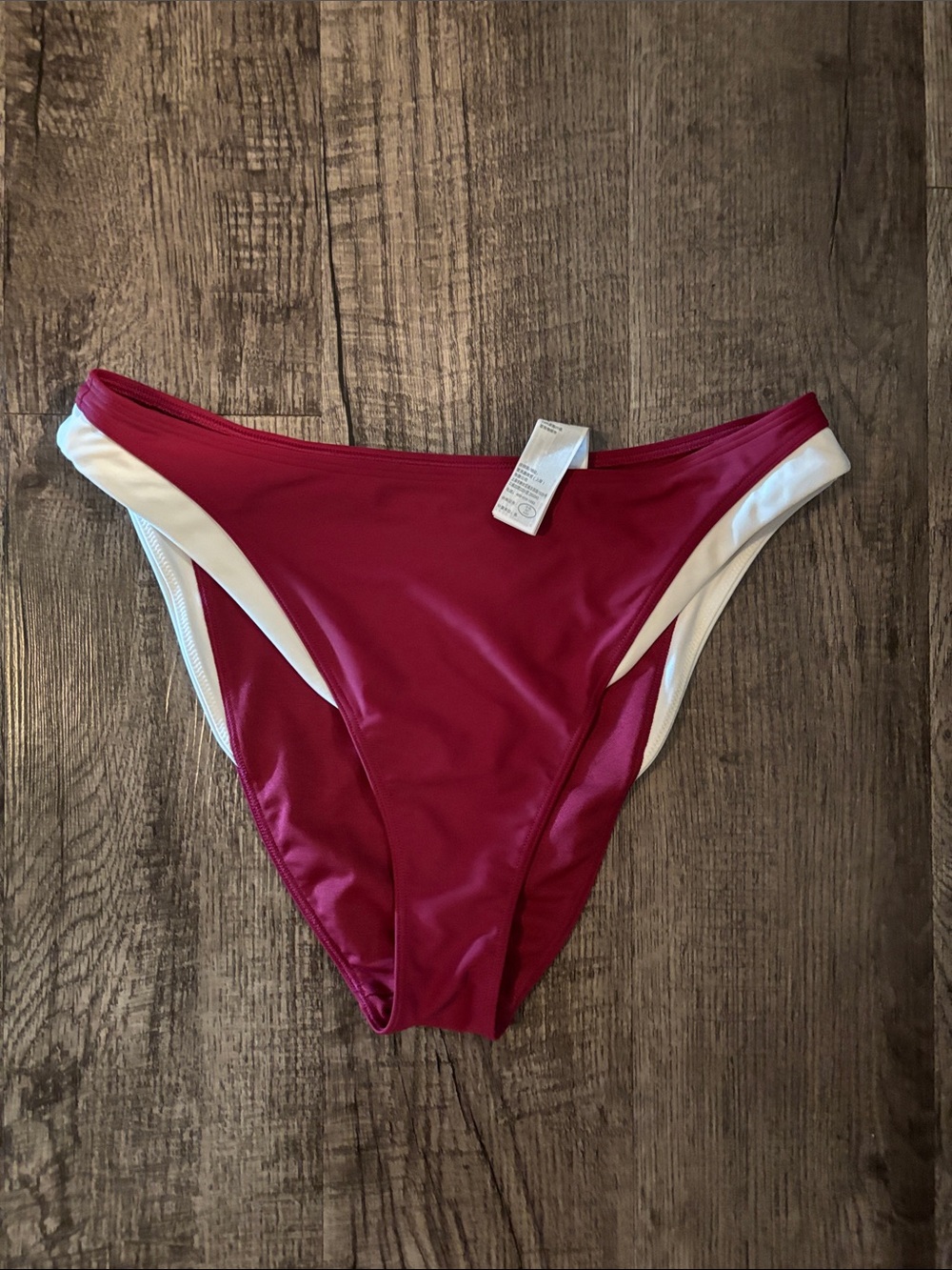 Abercrombie & Fitch Cheeky Bikini Bottom - Maroon with White Trim - Size Medium